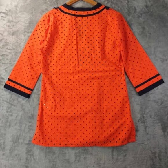 J.Crew Women's XS Eyelet Tunic Top Bright Orange Navy Trim sunny season staple - Picture 3 of 10